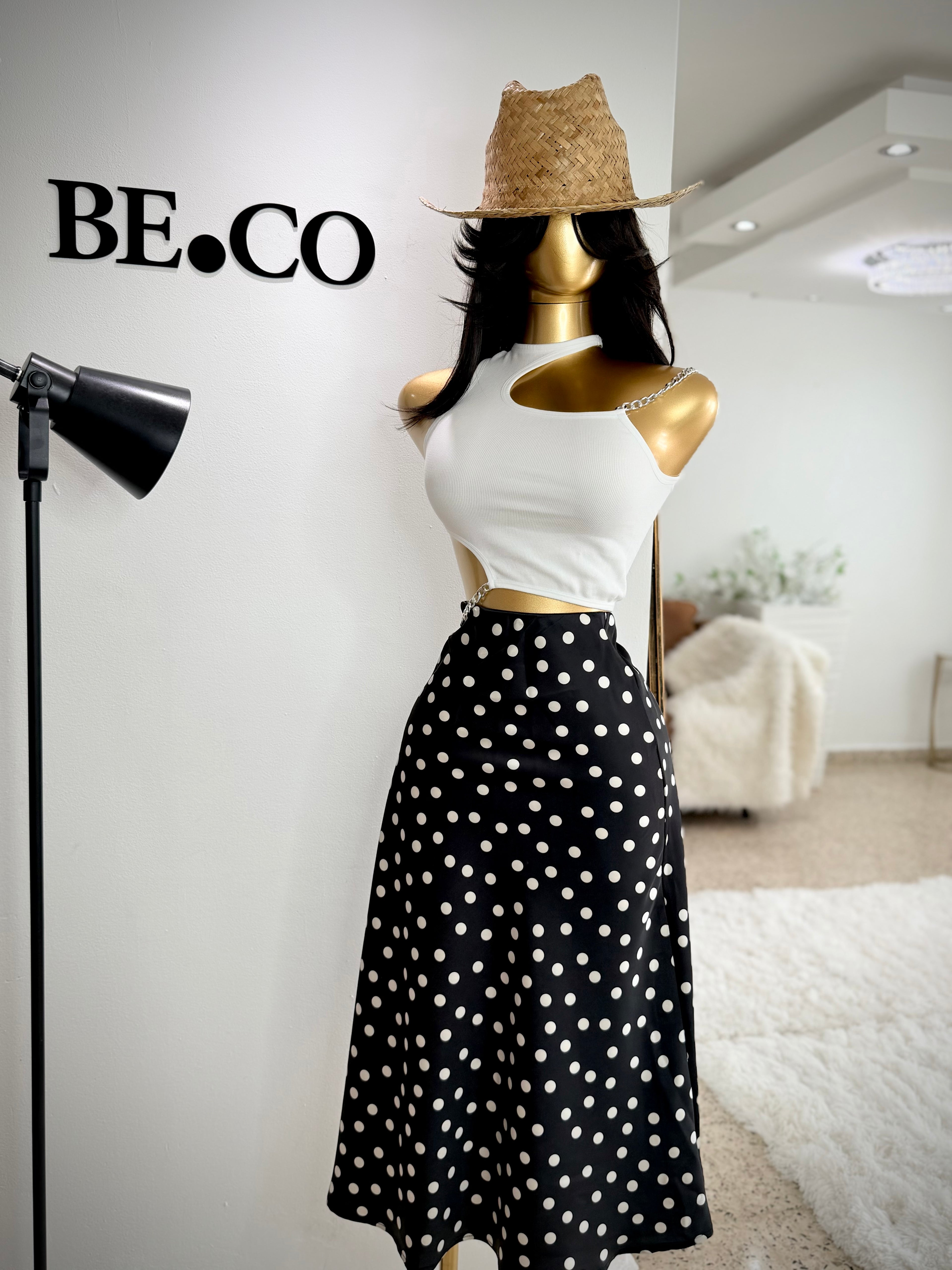 Contrast Polka Skirt