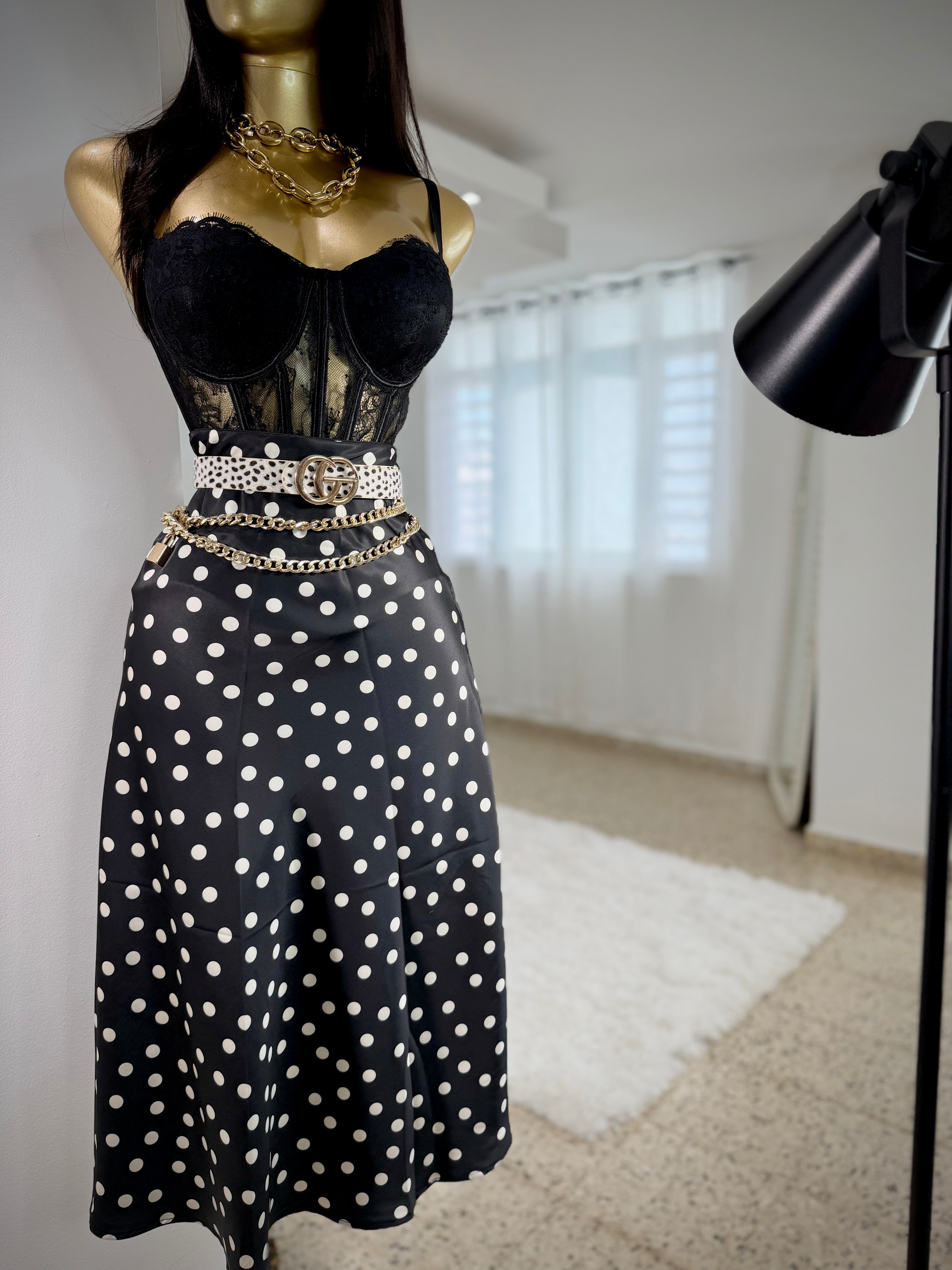 Contrast Polka Skirt
