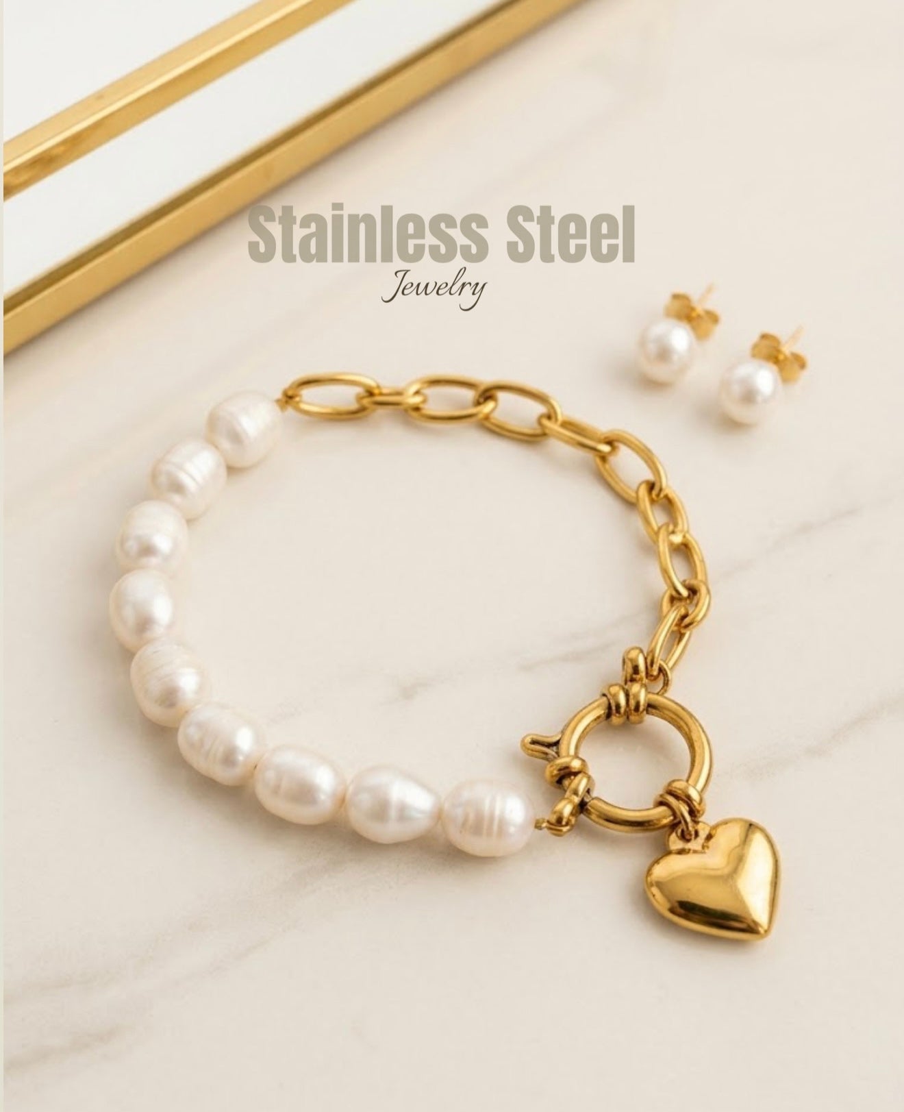 Pulsera con perlas y corazon ( solo pulsera